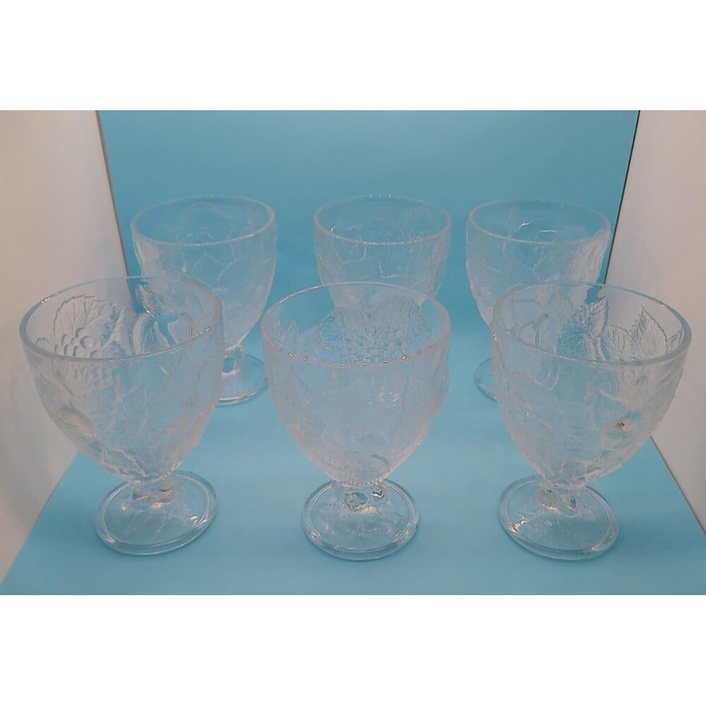 Pasabahce Fruit Embossed Heavy Pressed Glass Water Goblets - Turkey, Set of 6